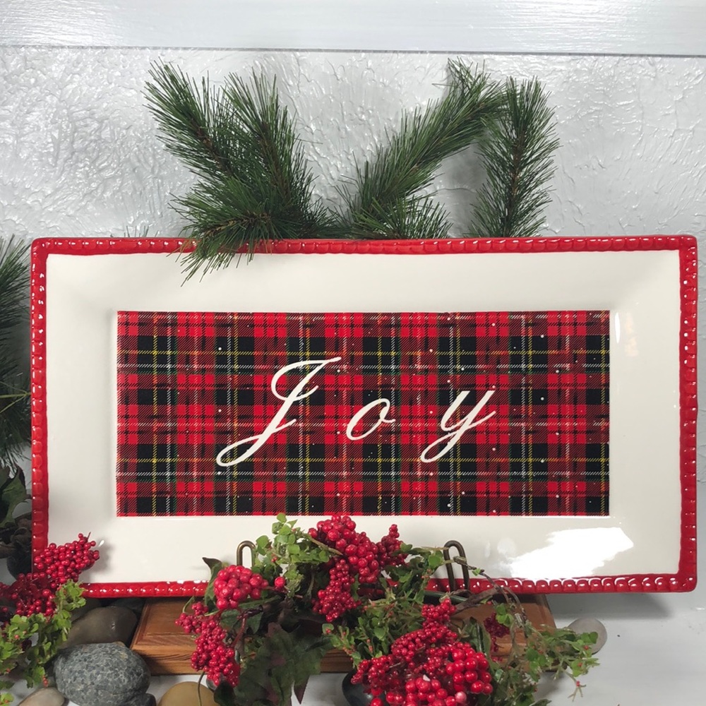 Plaid “Joy” Serving Platter Tray NWT Christmas Holiday Serving Tray Decor